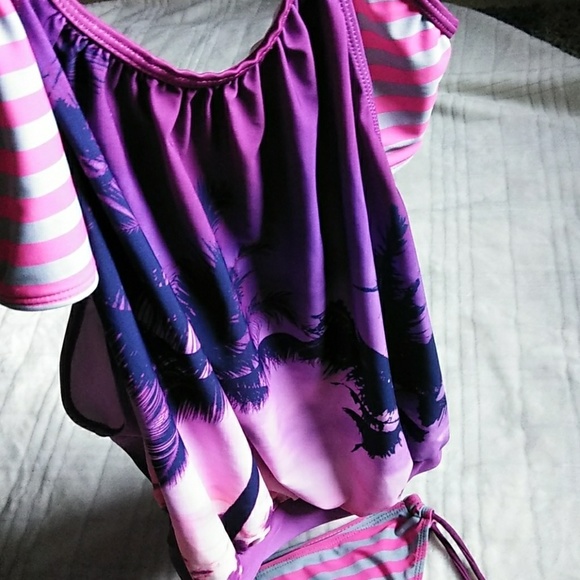 TROPICAL/STRIPES TANKINI SWIMSUIT SET - Picture 7 of 8